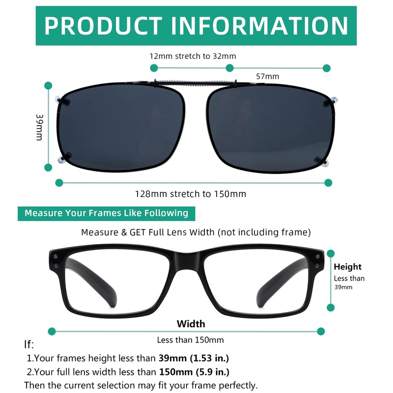 Eyekepper Grey/Brown/G15 Lens 3-pack Clip-on Polarized Large Sunglasses 58x38 MM