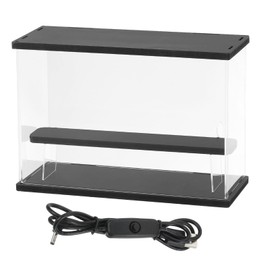 MECCANIXITY Clear Display Case, 2 Layer Acrylic Figure Display Case Clear Display Boxes for Collectibles, Figures Model Toys Home Storage(with Square LED Light, 13x5x9 Inch Black Base)