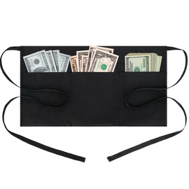 BOHARERS Server Aprons Waitress Aprons with 3 Pockets - Black for Women Men Waiter Restaurant Waist Aprons, 24 X 12 inch