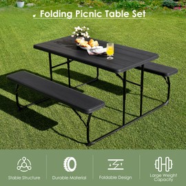 renatone Folding Picnic Table, Black