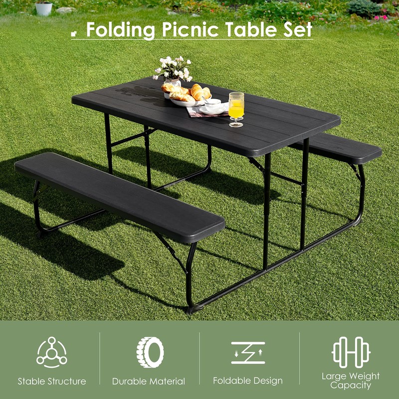renatone Folding Picnic Table, Black
