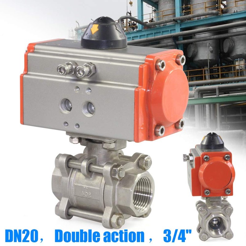 3/4" Pneumatic Actuated Ball Valve Double Acting 3-Piece Air Steam