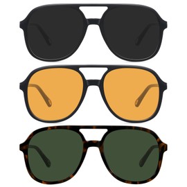 MEETSUN Retro Oversized Aviator Sunglasses for Women Men Trendy Square Aviators 70s Vintage Sun Glasses -3Pack(Black +Tortoise/Green+ Yellow)