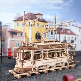 ROKR 3D Wooden Model Kits for Adults 3D Puzzle Car Model Kits to Build for Adults abd Children Mechanical Gear, Classic City Tram LK801