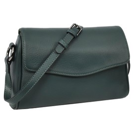 House of Luggage Women's Classic Small Leather Multi-Compartment Cross Body Bag HLG105 (Green)