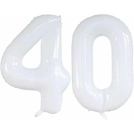 Number Balloons 32" White Birthday Balloons, Number 40 Foil Balloons, Birthday Happy Birthday Decoration, Wedding, Anniversary (40, White)