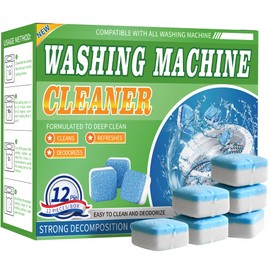 Washing Machine Cleaner Tablets 12 Pack - Deep Cleaning Tablets for HE Front & Top Load Washers, Septic Safe, Eco-Friendly, Removes Residue & Odors