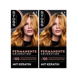 Syoss Color Coloration 8_7 Honey Blonde Level 3 (2 x 115 ml), Permanent Hair Colour for up to 10 Weeks of Colour Intensity and 70% Less Hair Breakage*