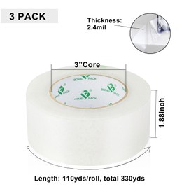 BOMEI PACK Packing Tape with Blue Dispenser Clear Packaging Tape for Shipping Moving Strong Sealing Adhesive Industrial Depot Tapes for Storage 1.88 inch x 110Yards, 3 Rolls