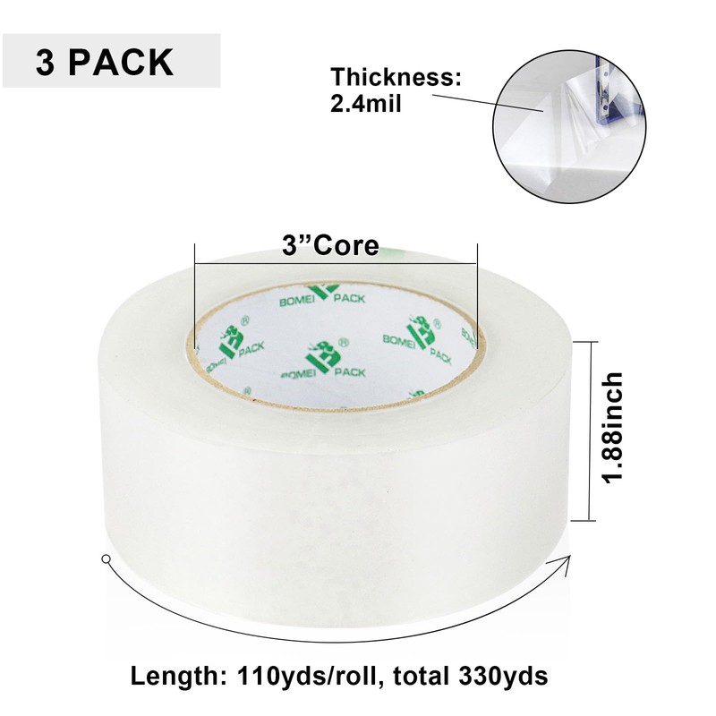 BOMEI PACK Packing Tape with Blue Dispenser Clear Packaging Tape
