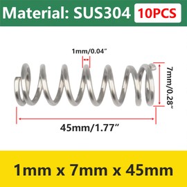 Qrity 10Pcs Coil Extended Compressed Spring, Compressed Springs, Stainless Steel Springs, Wire Diameter 1mm, 7mm OD, 45mm Free Length