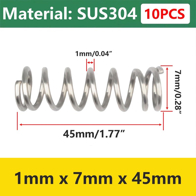Qrity 10Pcs Coil Extended Compressed Spring, Compressed Springs, Stainless Steel