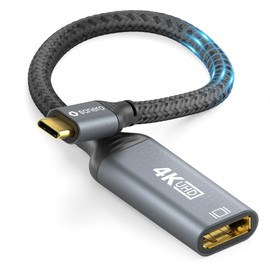 Sonero® 4K USB-C auf DisplayPort Adapter, DisplayPort Buchse auf USB-C Stecker, 4K 60Hz, 18GB/s, Baumwollmantel, grau/schwarz, 0,10 Meter