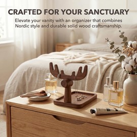 HonorHut Solid Wood Key Tray Farmhouse Wooden key Dish Bowl Walnut Tray with 4 Hooks for Keys Wallet Jewelry Christmas Gift Elk, Square