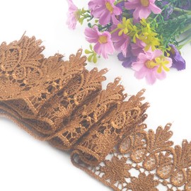 Kuasting 7.5 Yards Floral Lace Edge Trim 9CM Width Clothing Europe Chips Pattern Inelastic Embroidery Lace Trim for Sewing Making, DIY Crafts, Gift Wrapping, Wedding Decor (Light Coffee)