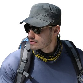 Pyrafox Mens Waterproof Military Cap Army Cap, Short Brim Breathable Flat Top Cap, Adjustable Classic Baseball Cap Patrol Hat Grey