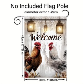 Tomhong Welcome Rooster Garden Flag 12x18 Inch Double Sided Outdoor Yard Banner Farmhouse Chicken Lantern Rustic Wood Design Country Home Decoration for Porch Patio Lawn Garden Decor