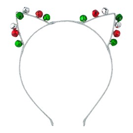 Lux Accessories Silver Tone Red Green Bells Cat Ears Christmas Holiday Headband