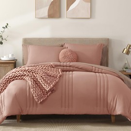 Monbix King Size Comforter Set - 7 Pieces Bed in a Bag King, Clay Pink Bedding Sets with Comforter, All Seasons Down Alternative Comforter Bed Set with Sheets, Pillowcases & Shams