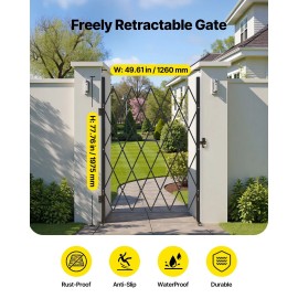 Single Folding Security Door Lockable Scissor Gate 360 Degrees Swivel Casters Outdoor Barricade Steel Retractable Security GatesDefault: Default