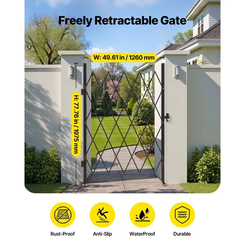 Single Folding Security Door Lockable Scissor Gate 360 Degrees Swivel