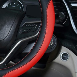 SHIAWASENA Auto Car Steering Wheel Cover, Universal 15 Inch Fit, Microfiber Leather, Non-Slip, Breathable (Black&Red)