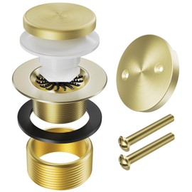 Yaseingoo Brushed Brass Bathtub Drain Stopper and Overflow Kit, Solid Brass Tip-Toe Bath Tub Drain with Hair Catcher - Universal Coarse/Fine Thread, Bathroom Bathtub Plug Replacement, 11.5/16 UNC