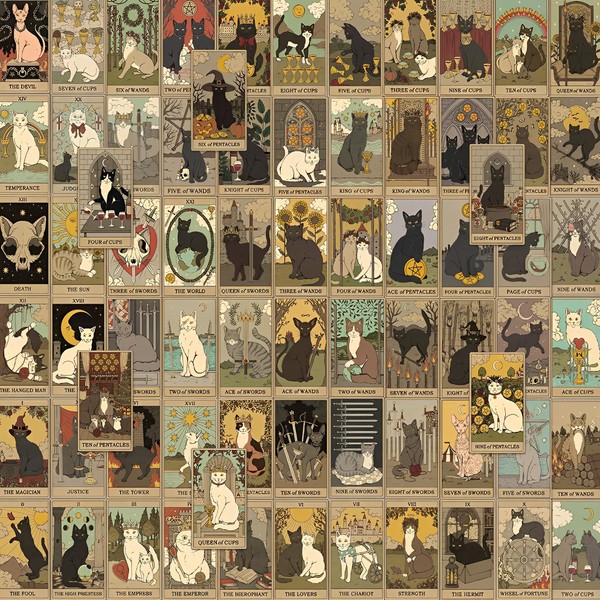 Lotterakka Seals, Cats, Tarot Cards, Wind, 72 Pieces, Set of Flake, Collage