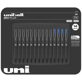 uni-ball 207 PLUS+ Retractable Gel Pen, Medium Point 0.7mm, Assorted Ink Colors, 14 ct