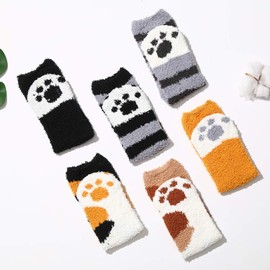 Tosewever 6 Pairs Women Warm Super Soft Plush Slipper Cat Paw Socks, Winter Fluffy Microfiber Fuzzy Cozy Socks Cute Cat Claw for Home Sleeping Indoor