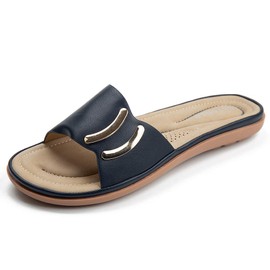 HARENCE Sandalias de verano para mujer, estilo bohemio, estilo casual, estilo gladiador, con correa al tobillo, sandalias de plataforma para exteriores, Azul marino, 8 US