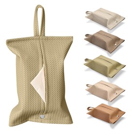 Tissue Case Hanging Car PU Leather Tissue Cover Waterproof Wall Hanging Storage Car Kitchen Bathroom Bedroom Space Saving Mask Storage Multipurpose Case (Matcha Green)