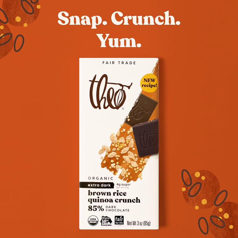 Theo Chocolate Brown Rice Quinoa Crunch Organic Dark Chocolate Bar,