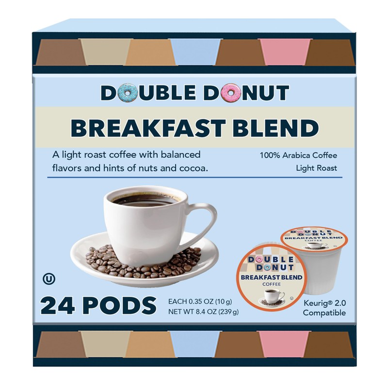Double Donut Coffee Breakfast Blend Fresh Medium Roast Coffee SingleServe