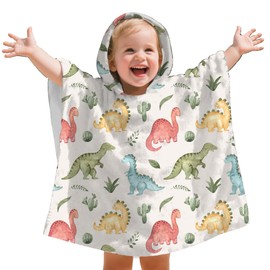 Happy Flute Cotton Baby Towels with Hood – Soft Hooded Towels for Kids 0-4 Years, Baby Bath Towels & Wash Cloths–Ideal Baby Beach Towel & Newborn Baby Towels for Girls & Boys (Dinosaur)