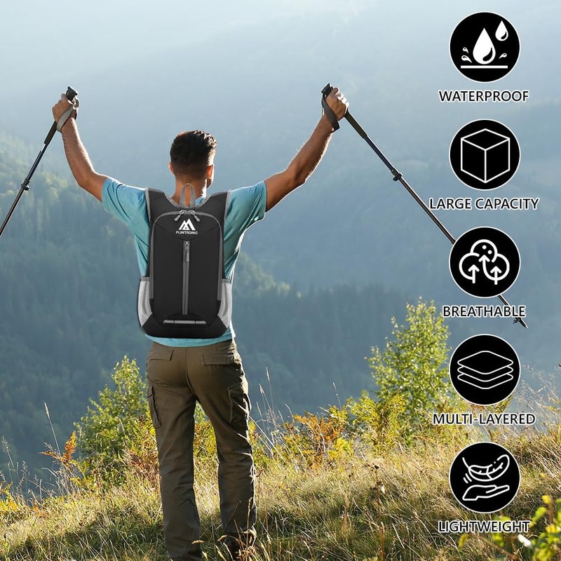 flintronic Foldable Backpack, 16L Small Hiking Backpack, Ultralight Hiking Backpack,