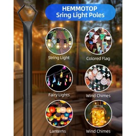 HEMMOTOP String Light Poles for Outside 10FT 2 Pack, Outdoor String Light Poles for Patio Decor Garden Deck Backyard Fence Bistro, Heavy Duty Metal Pole with Fork, Perfect for Wedding Party Camping