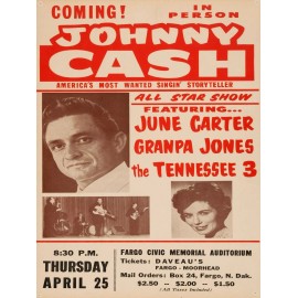 1963 Johnny Cash Concert Poster Style NEW Metal Sign: Fargo North Dakota