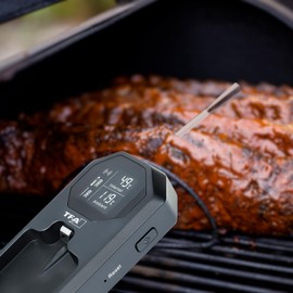 TFA Dostmann SMART BBQ 2 Termometro per carne senza fili 100m, 14.1517.01, termometro per barbecue, per arrosti, per pizza, affumicatore, forno legna, friggitrice ad aria, fino a 300 °C, nero