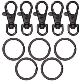 5 Set Key Chain Flat Key Rings Women Metal Swivel Clasps Snap-On Keychain Ring Hook Spring Clip Snap Hook Lobster Clasp for Keys, Lanyards Jewelry Findings, Round Edge, Black