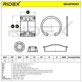 RIDEX Wheel Bearing Kit 654W0003 Rear without ABS Sensor Ring