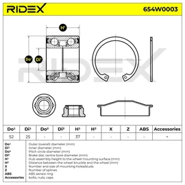 RIDEX Wheel Bearing Kit 654W0003 Rear without ABS Sensor Ring