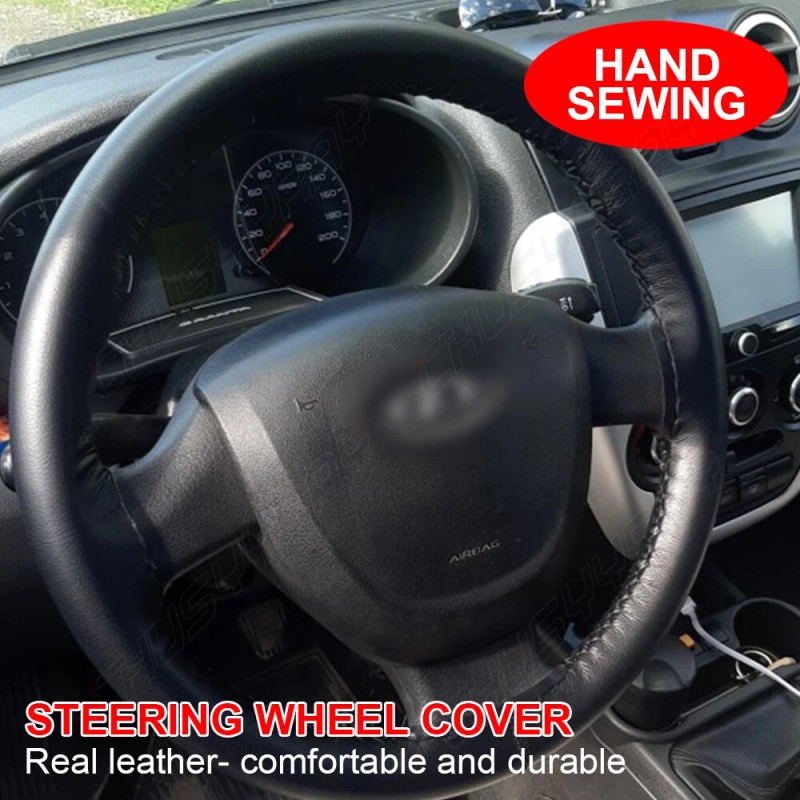 CHUSYYRAY 15" inch Steering Wheel Cover Genuine Leather for Ford