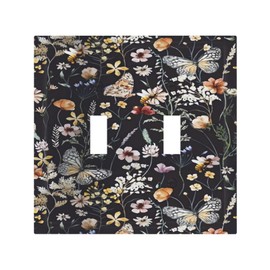 Vintage Flower Leaves Light Switch Cover Decorative 2 Gang Double Toggle Switch Plate Covers Butterfly Sage Botanical Wall Plates for Light Plates Switch Covers for Room Home Decor