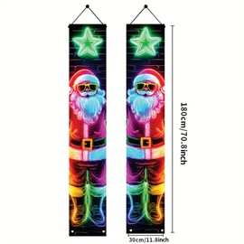 Saoplasa 2PCS Christmas Porch Banner Neon Santa Claus Hanging Decorations for Front Door Holiday Party Wall Decor Colorful Light Style Xmas Welcome Sign Indoor Outdoor Door Banner 71 x 12 Inch