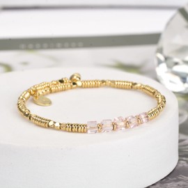 Lauren-Spencer Dainty 18K Gold Plated Beaded Bracelets for Women Stackable Crystal Gemstone Beaded Stretch Bracelets for Women Jewelry Gift (October-Created Rose Zircon)