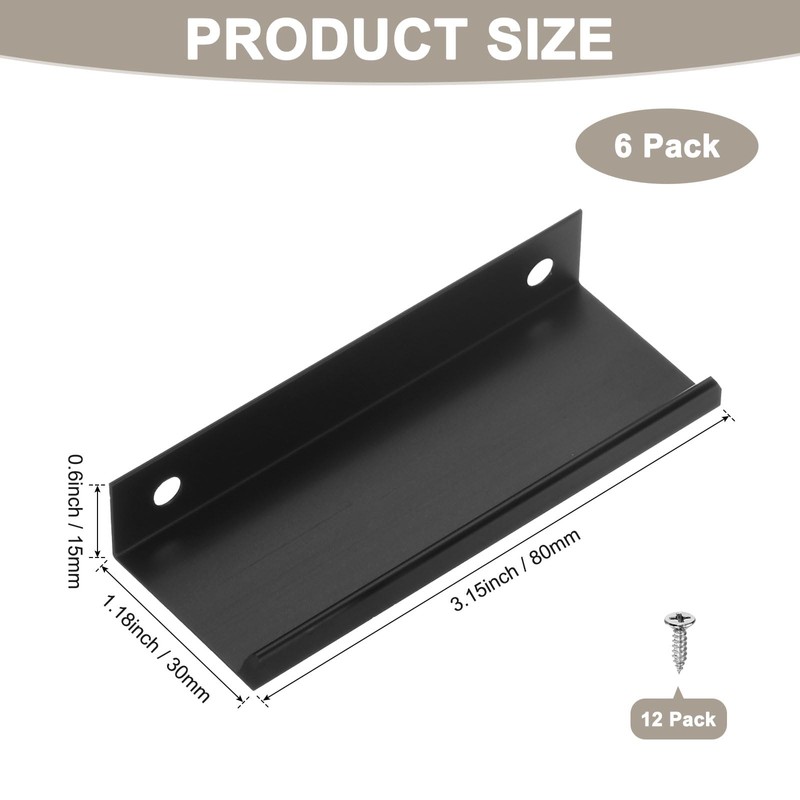 M METERXITY 6-Pack Cabinets Drawers Edge Pulls, 3.15" Aluminum Drawer