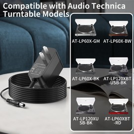 12V Charger for Audio Technica Turntable, Power Cord Compatible with Audio-Technica AT-LP60X AT-LP60X-BK AT-LP60X-BW AT-LP60XBT-RD AT-LP120XUSB-BK Direct-Drive Turntable Record Player