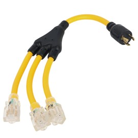 NEMA L5-30P to 3X 5-15R 5-20R Shore Power Adapter, ZDHQLHJ 30Amp 3 Prong Locking Generator L5-30 Male Plug to 5-15R 5-20R 3-Way T-Blade Household Outlet Female Receptacle with Lighted Power Indicator