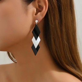 Cybche Boho Long Square Dangle Earrings White Square Earrings Metal Square Drop Earrings Exaggerated Geometric Earrings Crystal Stud Earrings Jewelry for Women